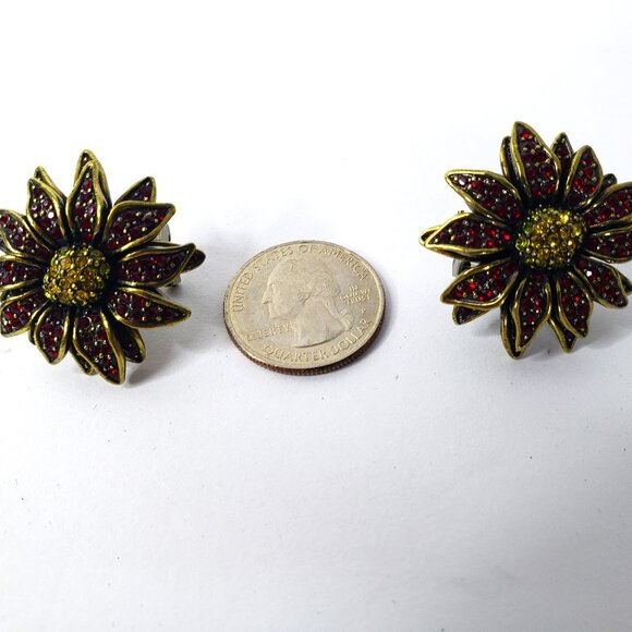 Heidi Daus Ruby-Red and Light Topaz Crystal Omega Back Floral Earrings NWOT - Picture 5 of 9